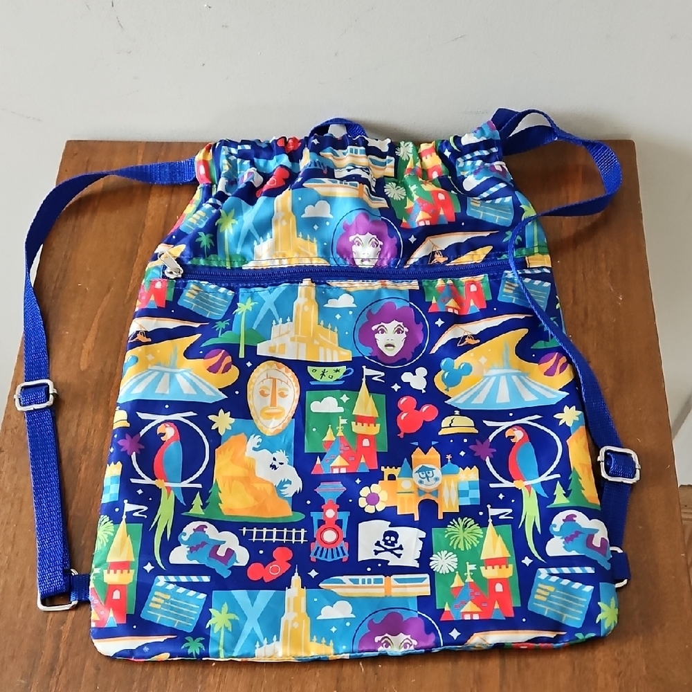 Disney Parks Rides Retro Style Cinch Sack Bag Drawstring Backpack